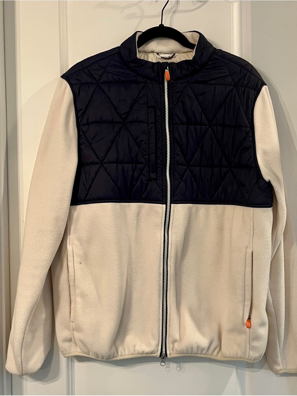 Men's Two-Tone Hybrid Quilted Puffer Jacket - Navy and Cream